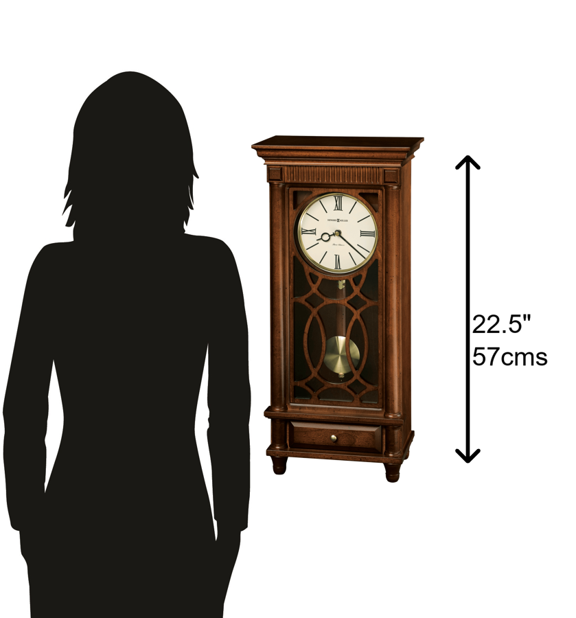 Hekman Furniture 635170 Lorna Mantel Clock - Elegant Tuscany Cherry Finish, Triple Chime, Brass Pendulum & Drawer Design Tuscany Cherry Lorna Mantel Clock 635170