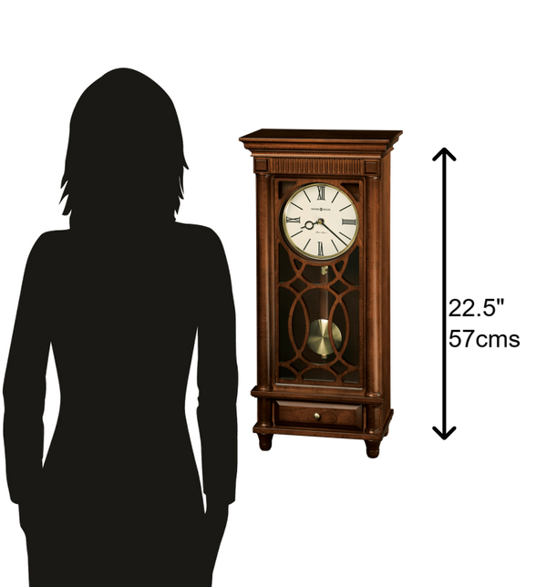 Hekman Furniture 635170 Lorna Mantel Clock - Elegant Tuscany Cherry Finish, Triple Chime, Brass Pendulum & Drawer Design Tuscany Cherry Lorna Mantel Clock 635170