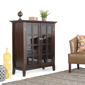 English Elm Acadian 39" Wide Solid Wood Transitional Storage Cabinet With Glass Doors In Brunette Brown Finish B136P159406