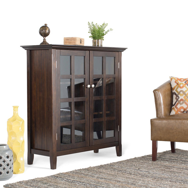 English Elm Acadian 39" Wide Solid Wood Transitional Storage Cabinet With Glass Doors In Brunette Brown Finish B136P159406