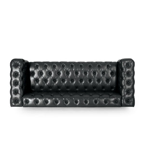 English Elm Mirod Button Tufted Three Seat Pu Sofa with Birch Legs for Living Room N760S0000012B