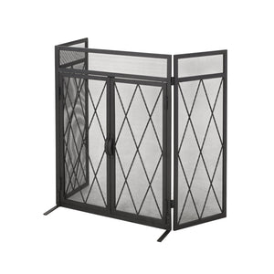 English Elm Christopher Knight Home® - FOLDING Folding Screen with Door Matte Black Iron Room Divider Privacy Panel Durable 34.25x28.25x4.5" 67300.00MTBLK