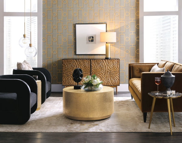 Hooker Furniture Melange Bronze Swirled Two-Door Credenza With Soft-Close Doors, Media-Ready Storage & Sculptural Legs 628-50216-15