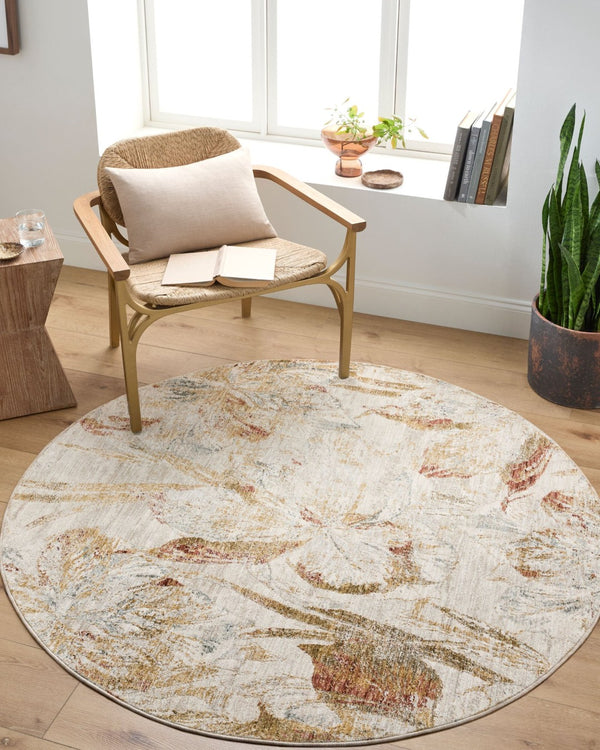 Livabliss Roseanne Machine Woven Polyester Area Rug with Fringe Border for Large Living Rooms White, Mustard 6'7" x 6'7" RSE2301-67RD