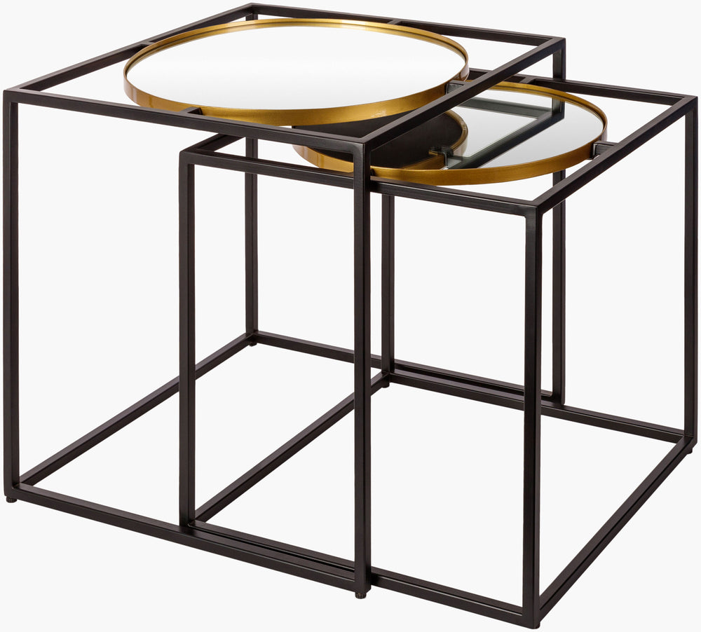Surya Sephora Modern End Table With Metal And Mirror Design – Chic 19" X 19" & 21" X 21" Sizes For Your Space Top, Metallic ,Silver,Base, Black Mirror,Iron Rsh-001