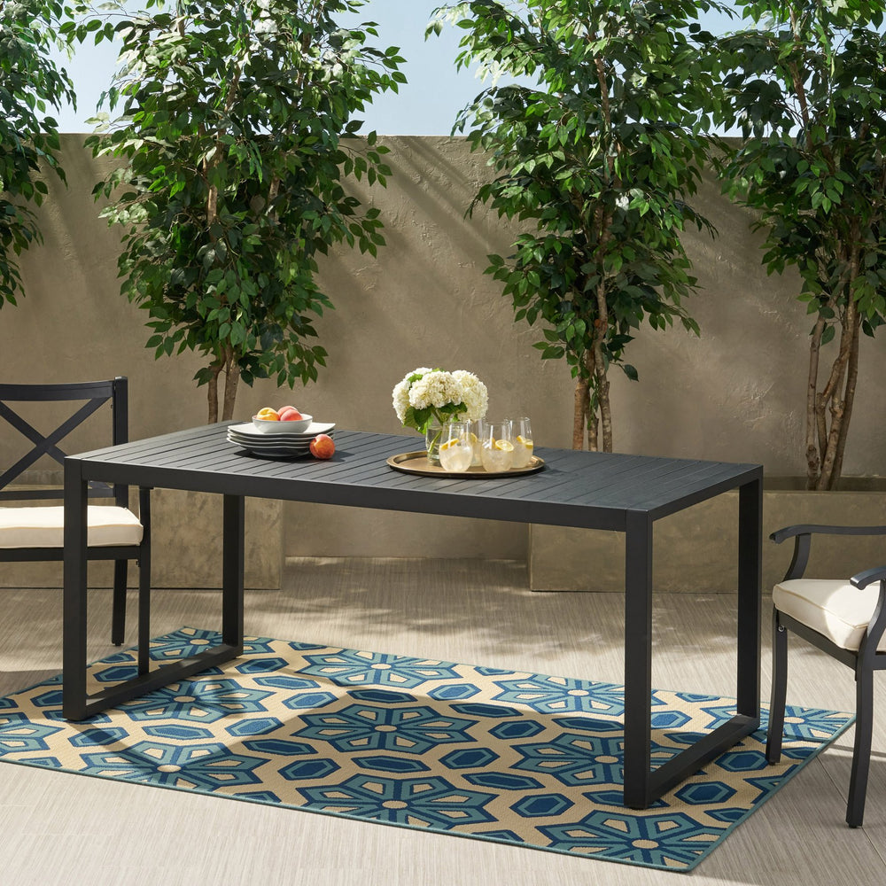 English Elm Outdoor Aluminum Slatted Rectangular Dining Table Seats Six for Patio or Terrace 66959.00BLK