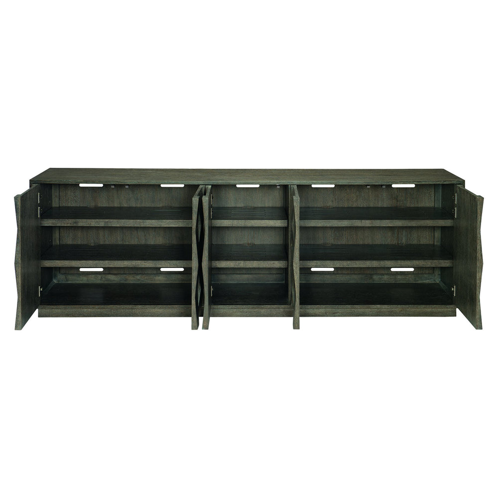 Bernhardt Bernhardt Linea Cerused Charcoal Entertainment Console — Wire-Brushed Oak, Faceted Doors, Cable Management 384870B