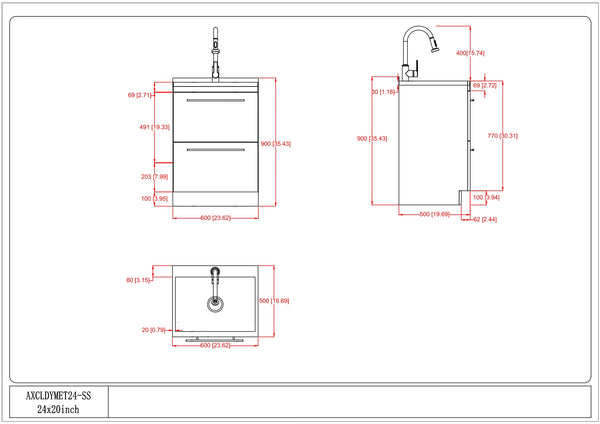 English Elm Metro 24" Laundry Cabinet With Deep Stainless Steel Sink & High-Arch Faucet For Ultimate Utility B136P158805