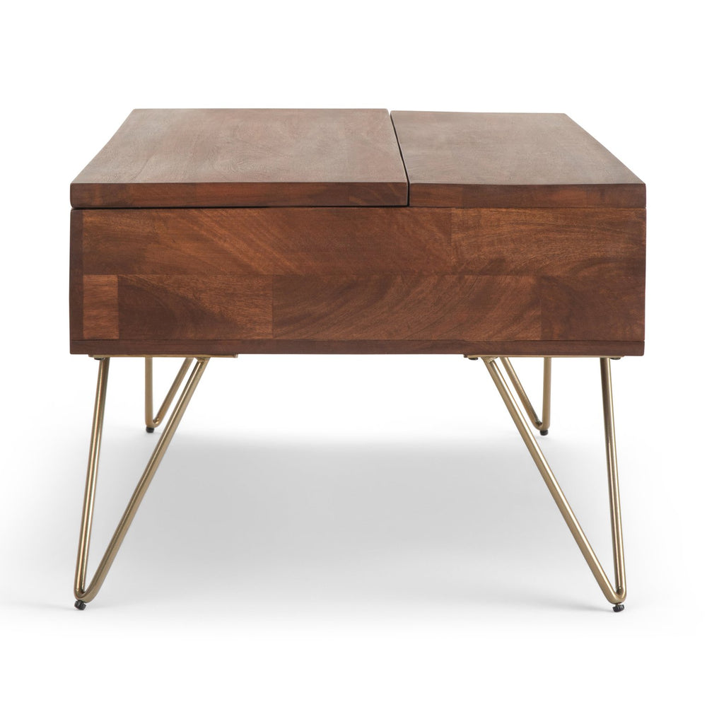 English Elm Hunter Lift Top Coffee Table In Umber Brown - Handcrafted Mango Wood With Industrial Flair & Storage B136P158730