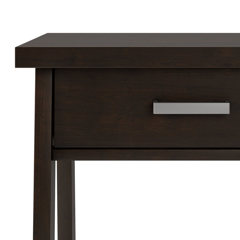 English Elm Sawhorse Handcrafted Bedside Table in Dark Chestnut Brown – Solid Wood, Drawer, Industrial Retro Design B136P159583