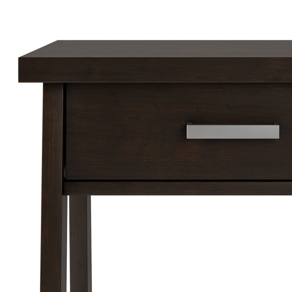 English Elm Sawhorse Handcrafted Bedside Table in Dark Chestnut Brown – Solid Wood, Drawer, Industrial Retro Design B136P159583