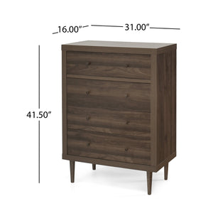 English Elm Christopher Knight Home® - NORDIC Walnut 4-Drawer Chest with Faux Wood MDF & Rubberwood Legs — Durable, Stylish Storage, 31" W 71145.00WALN
