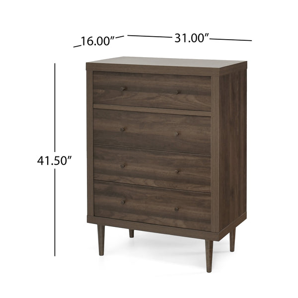 English Elm Christopher Knight Home® - NORDIC Walnut 4-Drawer Chest with Faux Wood MDF & Rubberwood Legs — Durable, Stylish Storage, 31" W 71145.00WALN