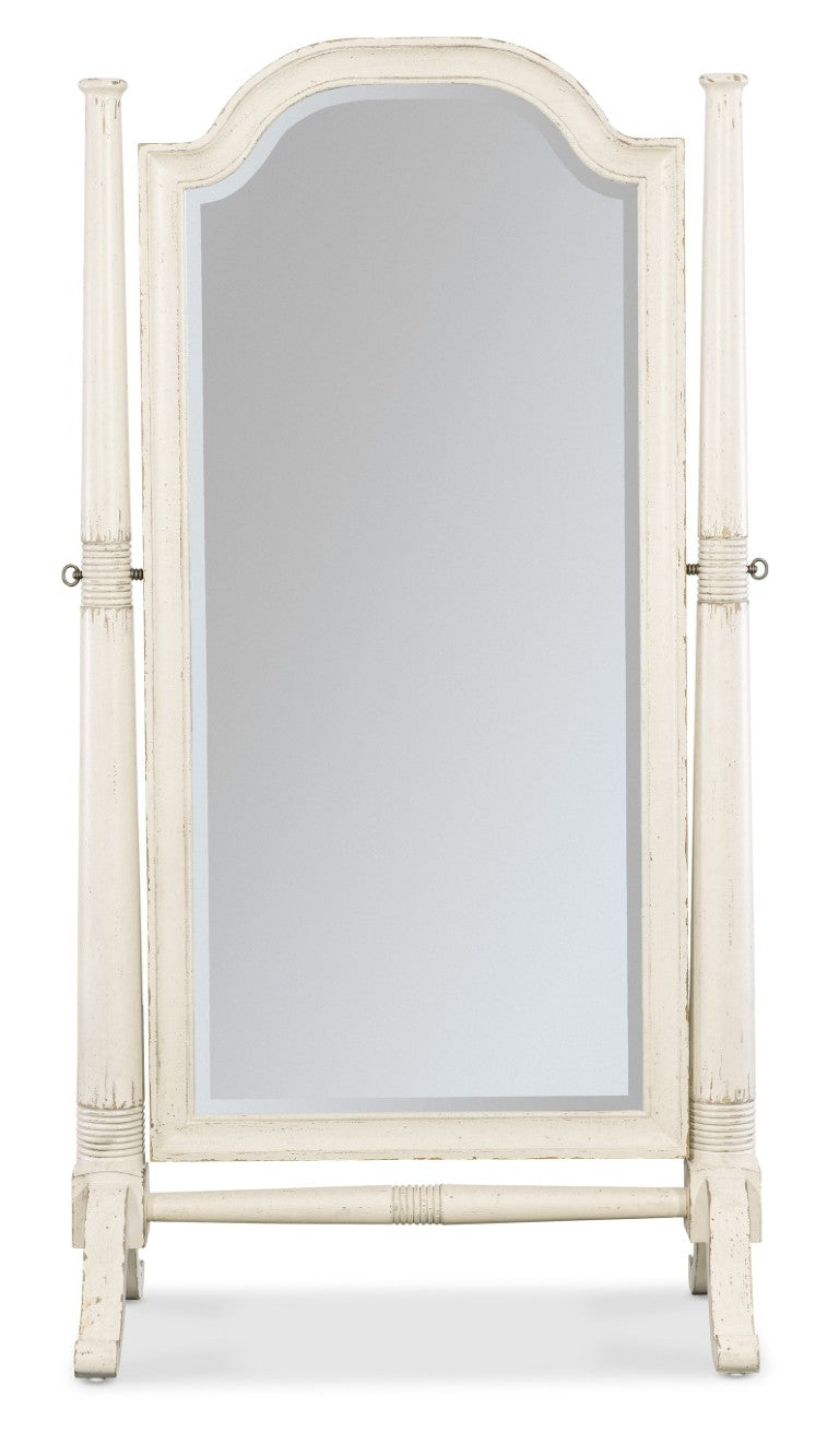 Hooker Furniture Americana Tilting Floor Mirror With Beveled Glass, Hand-Carved Posts, Distressed Daisy Oak Finish Whites/Creams/Beiges 7050-50001-02