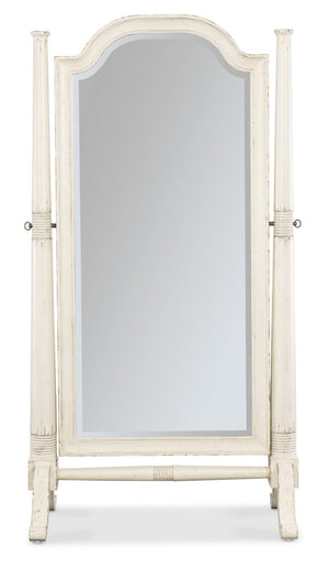 Hooker Furniture Americana Tilting Floor Mirror With Beveled Glass, Hand-Carved Posts, Distressed Daisy Oak Finish Whites/Creams/Beiges 7050-50001-02