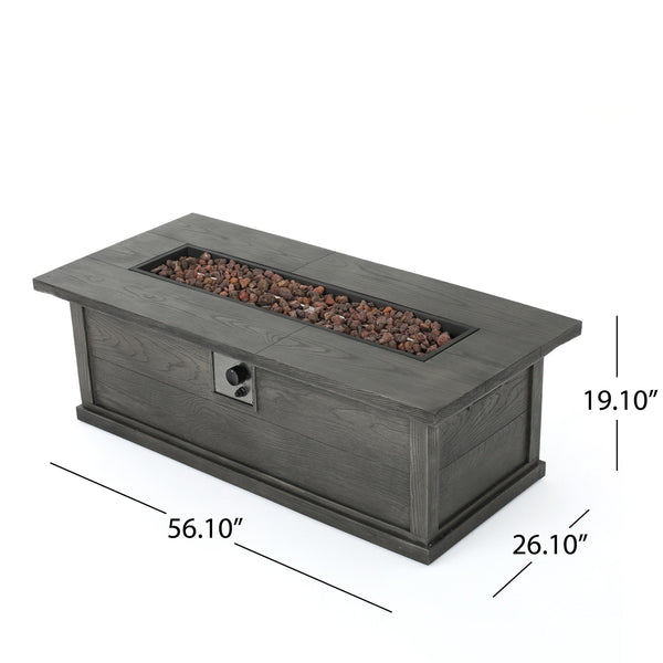 English Elm 56" Outdoor Rectangular Propane Fire Pit 50000 Btu Mgo Concrete Wood Grain Patio 57570.00GRY-50K