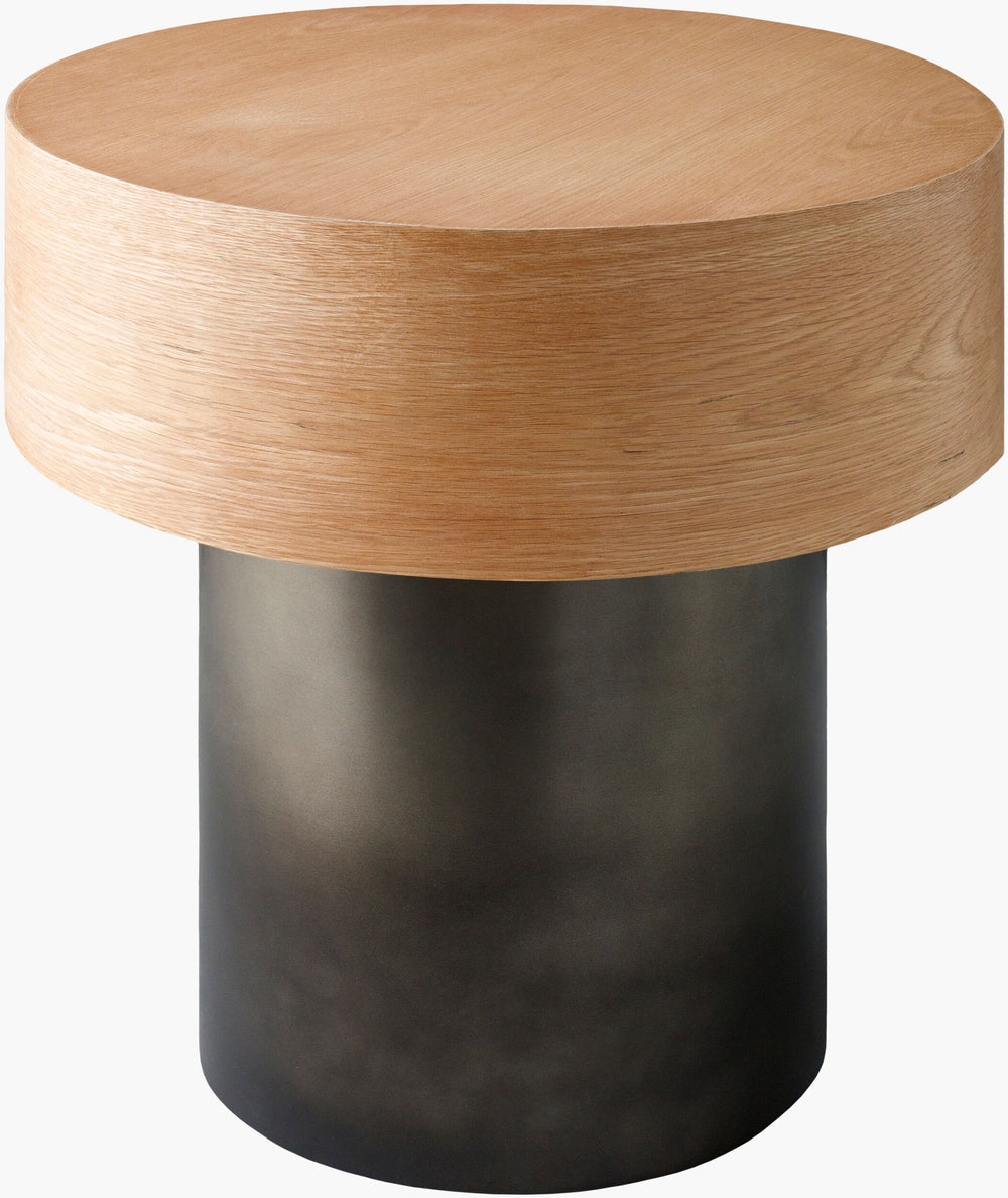 Surya Russula Minimalist Modern End Table - 22" Oak Top On Sturdy Metal Base For Chic Living Spaces Top, Clear,Base, Metallic ,Nickel Oak Veneer,Iron Rsu001-222222