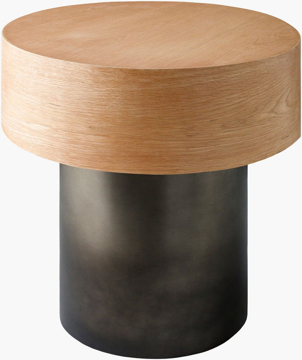 Surya Russula Minimalist Modern End Table - 22" Oak Top On Sturdy Metal Base For Chic Living Spaces Top, Clear,Base, Metallic ,Nickel Oak Veneer,Iron Rsu001-222222