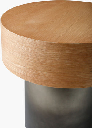 Surya Russula Minimalist Modern End Table - 22" Oak Top On Sturdy Metal Base For Chic Living Spaces Top, Clear,Base, Metallic ,Nickel Oak Veneer,Iron Rsu001-222222