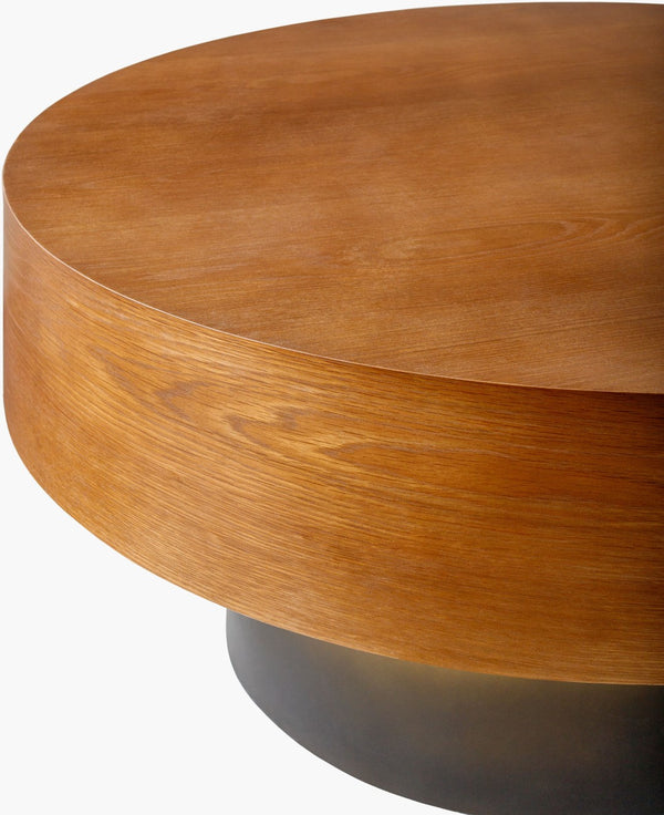 Surya Russula Coffee Table - Minimalist Modern Design With Oak Top & Sleek Metal Base For Contemporary Style Top, Dark Brown,Base, Metallic ,Gold Oak Veneer,Iron Rsu003-163636