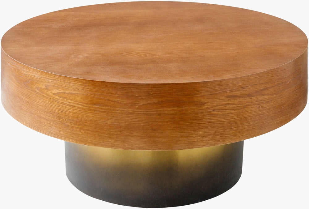 Surya Russula Coffee Table - Minimalist Modern Design With Oak Top & Sleek Metal Base For Contemporary Style Top, Dark Brown,Base, Metallic ,Gold Oak Veneer,Iron Rsu003-163636