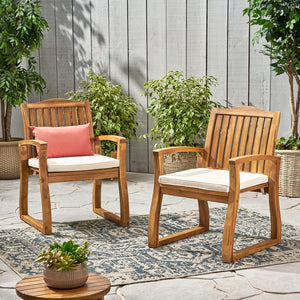 English Elm Christopher Knight Home® - DELLA Wood KD Armchair Set of 2 — Cream Acacia Outdoor Dining Chairs, Weather & Rust Resistant Comfort 57217.00ACA