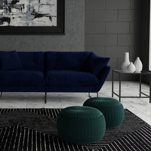 English Elm Grafton Velvet Round Pouf Ottoman — Handcrafted Maroon Tufted Velvet Accent Seat with Woven Sides Blue B136P159291