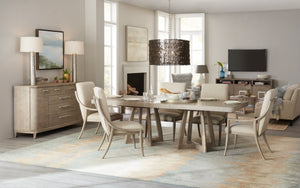 Hooker Furniture Affinity 78-Inches Rectangle Pedestal Dining Table — Quartered Oak Greige Finish, 2X18" Leaves, Smooth Extension System 6050-75206-GRY