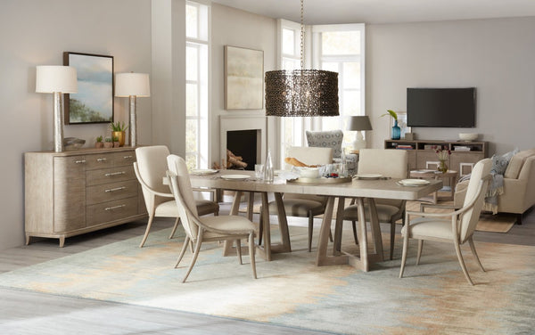 Hooker Furniture Affinity 78-Inches Rectangle Pedestal Dining Table — Quartered Oak Greige Finish, 2X18" Leaves, Smooth Extension System 6050-75206-GRY