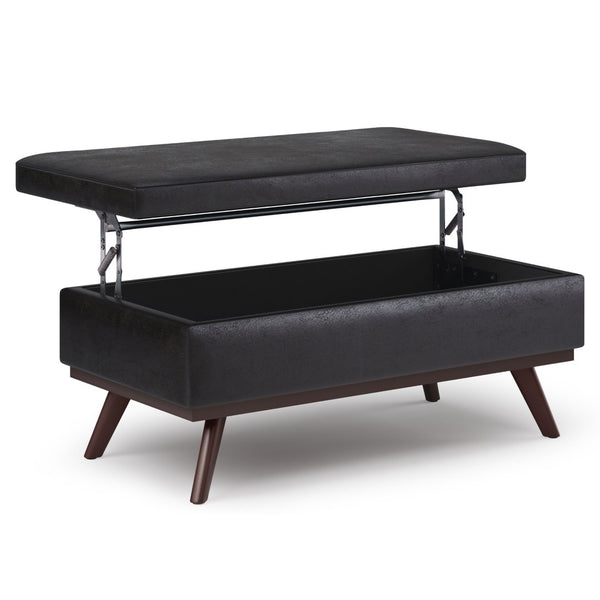 English Elm Owen Lift Top Coffee Table Ottoman - Distressed Black Faux Leather With Hidden Storage & Style B136P159164-GIGA