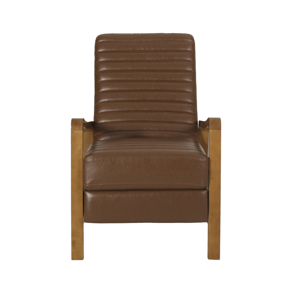 English Elm Christopher Knight Home® - Faux Leather Wood Hand Manual Club Recliner Light Brown PU Push-Back Channel Stitching Rubberwood Frame 71261.00PUCOGN