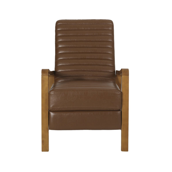 English Elm Christopher Knight Home® - Faux Leather Wood Hand Manual Club Recliner Light Brown PU Push-Back Channel Stitching Rubberwood Frame 71261.00PUCOGN