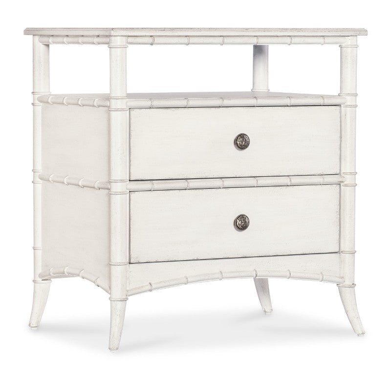 Hooker Furniture Charleston Nightstand With White Heron Finish, Cathedral Cherry Veneers, Self-Closing Drawers, Open Shelf Whites/Creams/Beiges 6750-90216-06