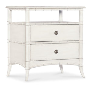 Hooker Furniture Charleston Nightstand With White Heron Finish, Cathedral Cherry Veneers, Self-Closing Drawers, Open Shelf Whites/Creams/Beiges 6750-90216-06