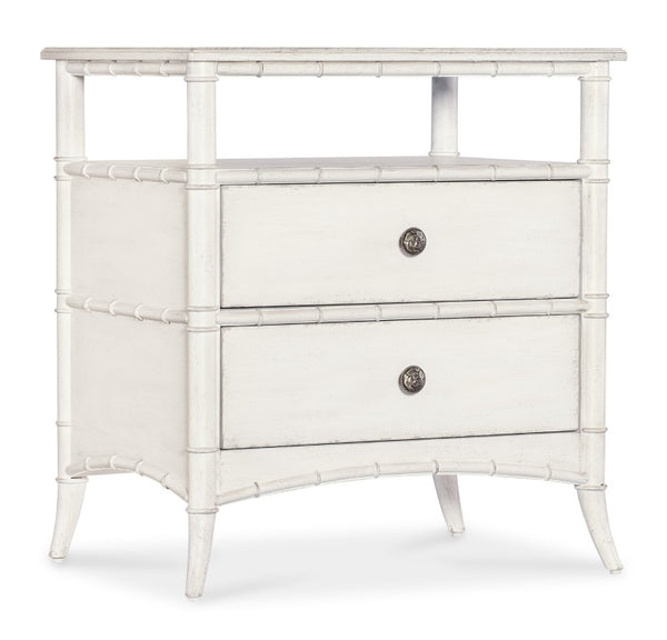 Hooker Furniture Charleston Nightstand With White Heron Finish, Cathedral Cherry Veneers, Self-Closing Drawers, Open Shelf Whites/Creams/Beiges 6750-90216-06