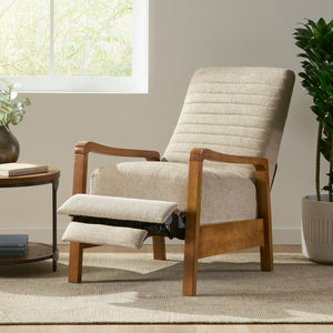 English Elm Christopher Knight Home® - Fabric Sand Push-Back Recliner Chair with Channel Stitching, Rubberwood Frame, Compact Comfort Lounge — Ergonomic Manual Club Seat (Sand) 71261.00SND