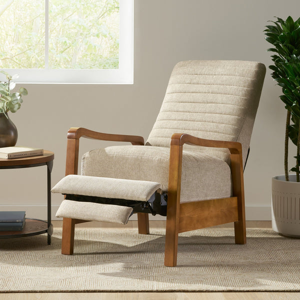 English Elm Christopher Knight Home® - Fabric Sand Push-Back Recliner Chair with Channel Stitching, Rubberwood Frame, Compact Comfort Lounge — Ergonomic Manual Club Seat (Sand) 71261.00SND