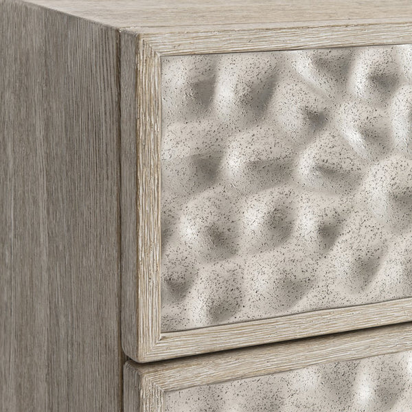 Bernhardt Bernhardt Hansby Nightstand With Hammered Aluminum Fronts, Trevin White Oak, 3 Drawers & Usb Charging 338232