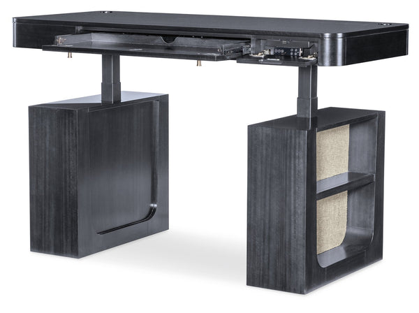 Hooker Furniture Kenzo Sit to Stand Home Office Desk with Grass Cloth Accents and Wood Grain Finish 6104-10458-99
