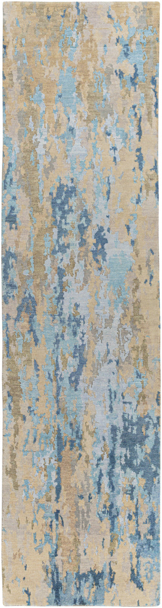 Arte RTE-2302 2'6" x 10' Handmade Rug RTE2302-2610  Navy, Denim, Pale Blue, Sage, Tan, Medium Gray Surya