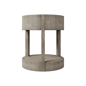 Bernhardt Bernhardt Calder Nightstand In Rustic Gray Quartered Oak — Round Modern Bedside Table W/ Drawer & Shelf 369212
