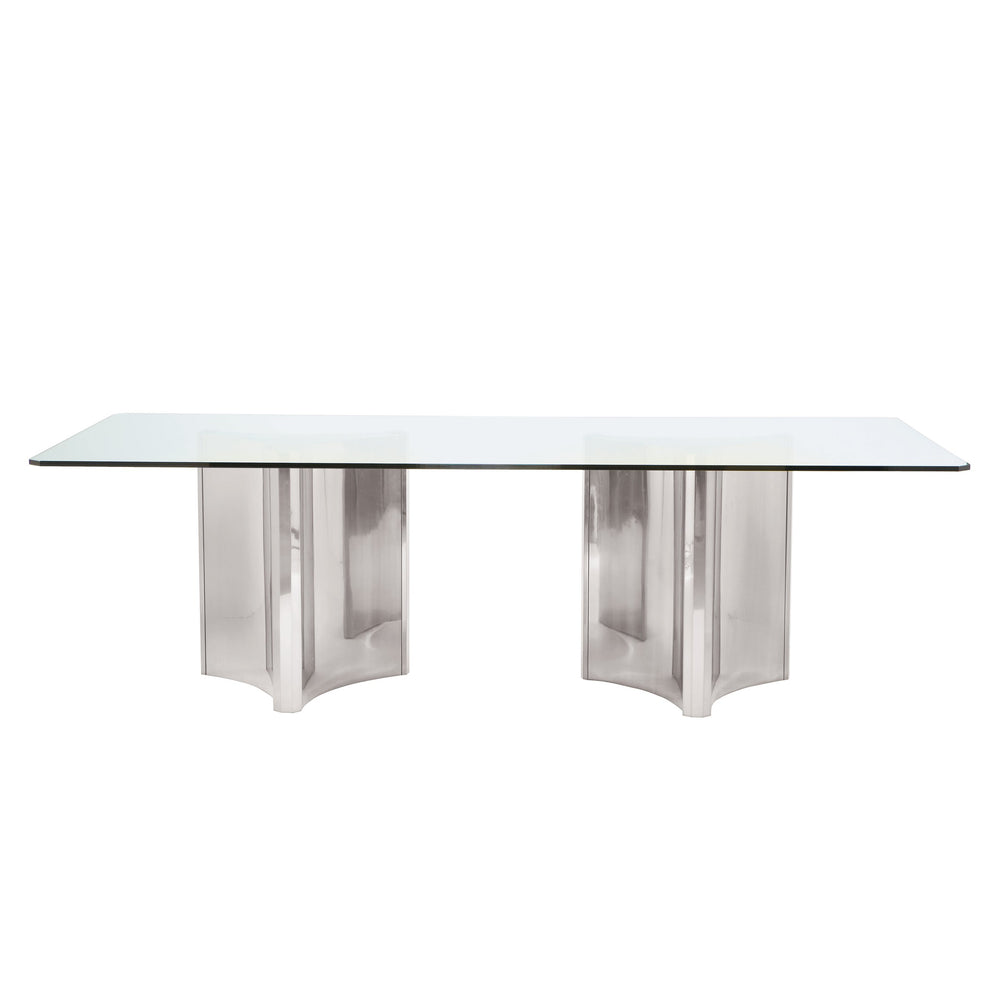 Bernhardt Bernhardt Abbott Sculptural Glass Dining Table With Polished Stainless Steel Pedestals, 100" Luxury K1529