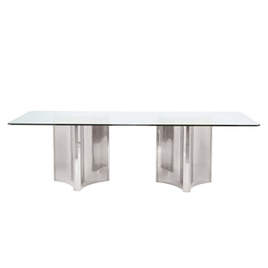 Bernhardt Bernhardt Abbott Sculptural Glass Dining Table With Polished Stainless Steel Pedestals, 100" Luxury K1529