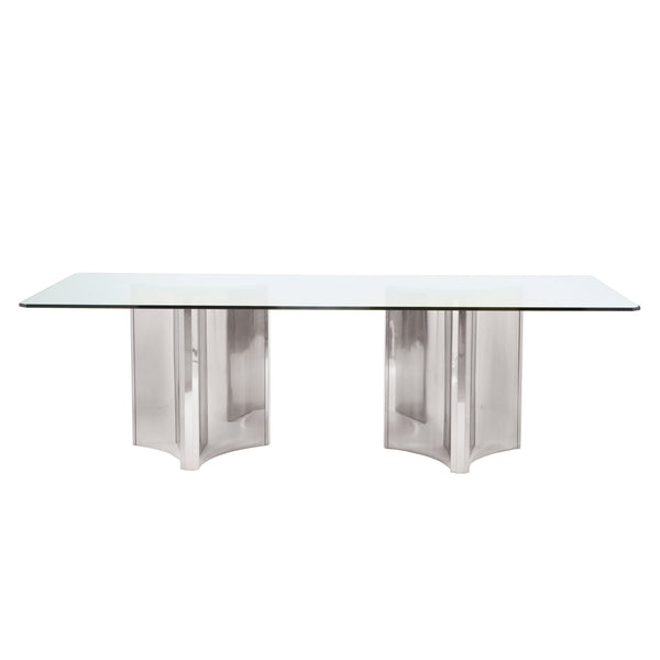 Bernhardt Bernhardt Abbott Sculptural Glass Dining Table With Polished Stainless Steel Pedestals, 100" Luxury K1529