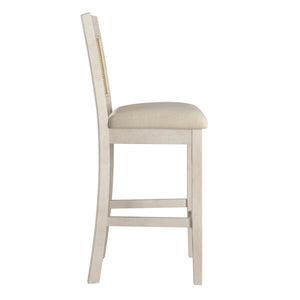 Homelegance By Top-Line Delroy Cane Accent Slat Back Counter Height Stools (Set of 2) White Rubberwood