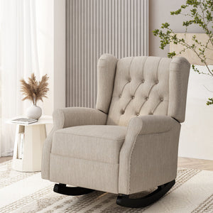 English Elm Christopher Knight Home® - ROCKING Chair Beige Fabric Wingback with Birch Rockers, Button-Tufted Diamond Stitch Comfort & Style 72153.00