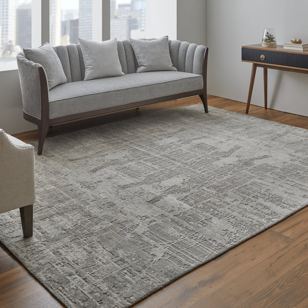 Feizy Rugs Eas69a5f Eastfield Artisanal Hand-woven Viscose And Wool Abstract Rug - Modern Style For Any Space Gray,Ivory Viscose,Wool Eas69a5fgrybgef00