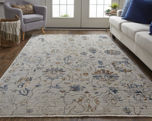 Feizy Rugs Kaia Soft Touch Low Pile Floral & Botanical Area Rug - Durable, Fade-resistant, Timeless Elegance Ivory,Orange,Blue Polypropylene,Viscose,Polyester Kai39gpfivymlth18