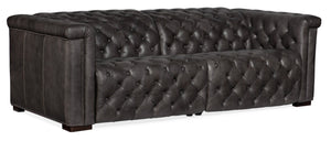 Hooker Furniture Savion Luxurious 2-Over-2 Power Reclining Sofa With Adjustable Headrests And Waxed Aniline Leather Finish Grey SS434-1.5RL-P-PH-096