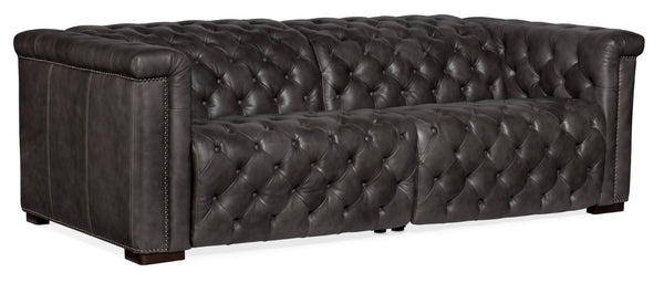 Hooker Furniture Savion Luxurious 2-Over-2 Power Reclining Sofa With Adjustable Headrests And Waxed Aniline Leather Finish Grey SS434-1.5RL-P-PH-096
